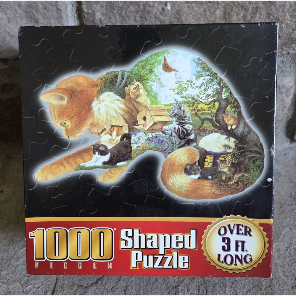 NEW SEALED BOX 1000 PIECE CAT SHAPED PUZZLE 3 Ft L Complete 2004 Curious Kitten